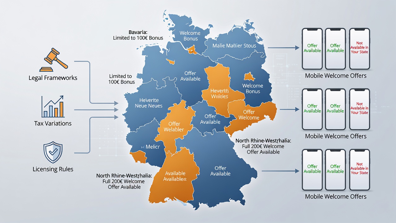 Smartphone mit Casino-App und Bonusanzeige vor Hintergrund einer deutschen Landesbehörde