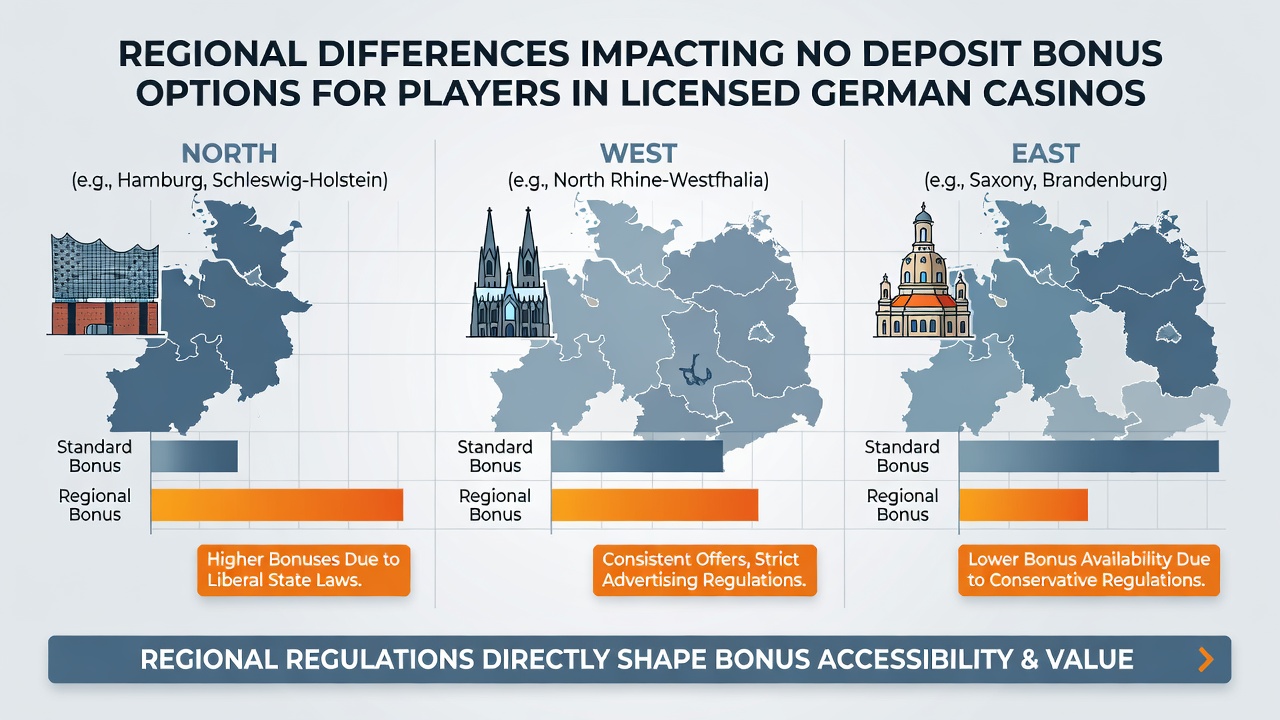 Illustration regionaler Casino-Lizenzen mit Fokus auf No-Deposit-Bonus-Unterschiede zwischen deutschen Bundesländern